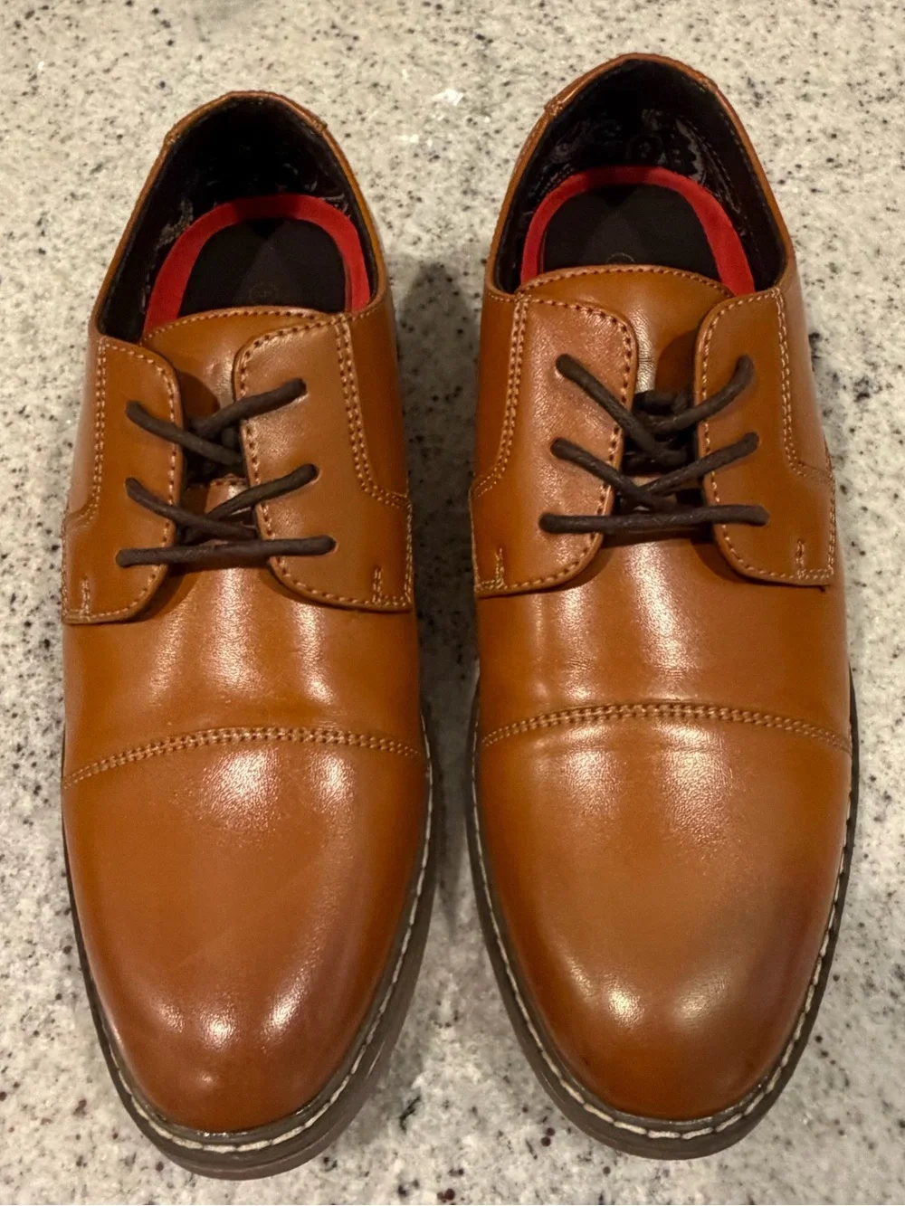 Faux Leather Lace Up Derby in Cognac Brown